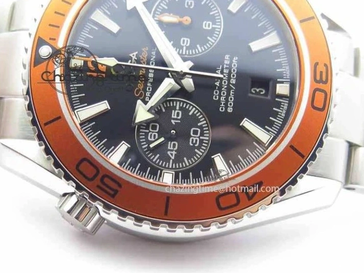 0320 Sophisticated Planet Ocean Master Chronometer Chrono SS OM 1:1 Best Edition Orange On SS Bracelet A 8156